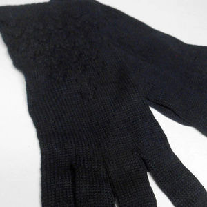 Black knitted chevron design stretch gloves retro